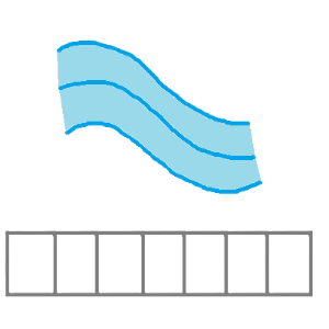 a long gray box divided into 7 sections with a large cartoon river above it